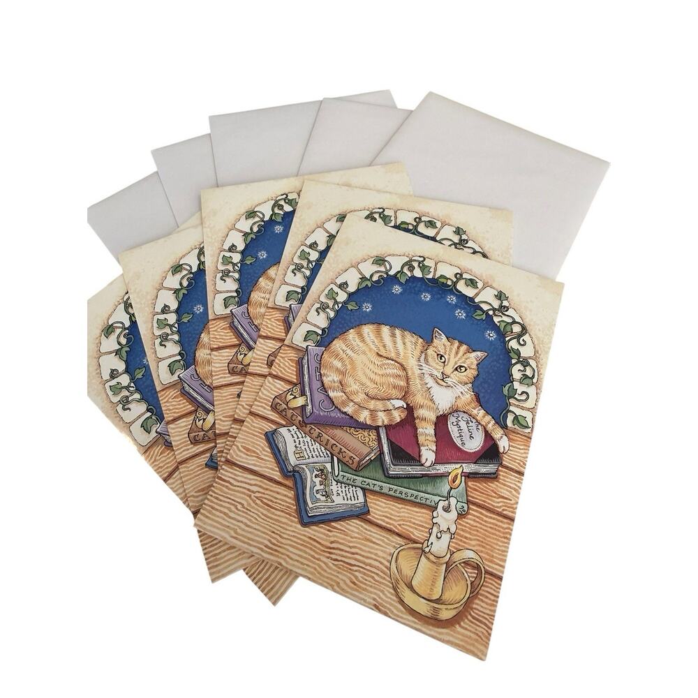 5 New Blank Kitty Cat Note Cards And Envelopes Book Reader - Picture 2 of 4